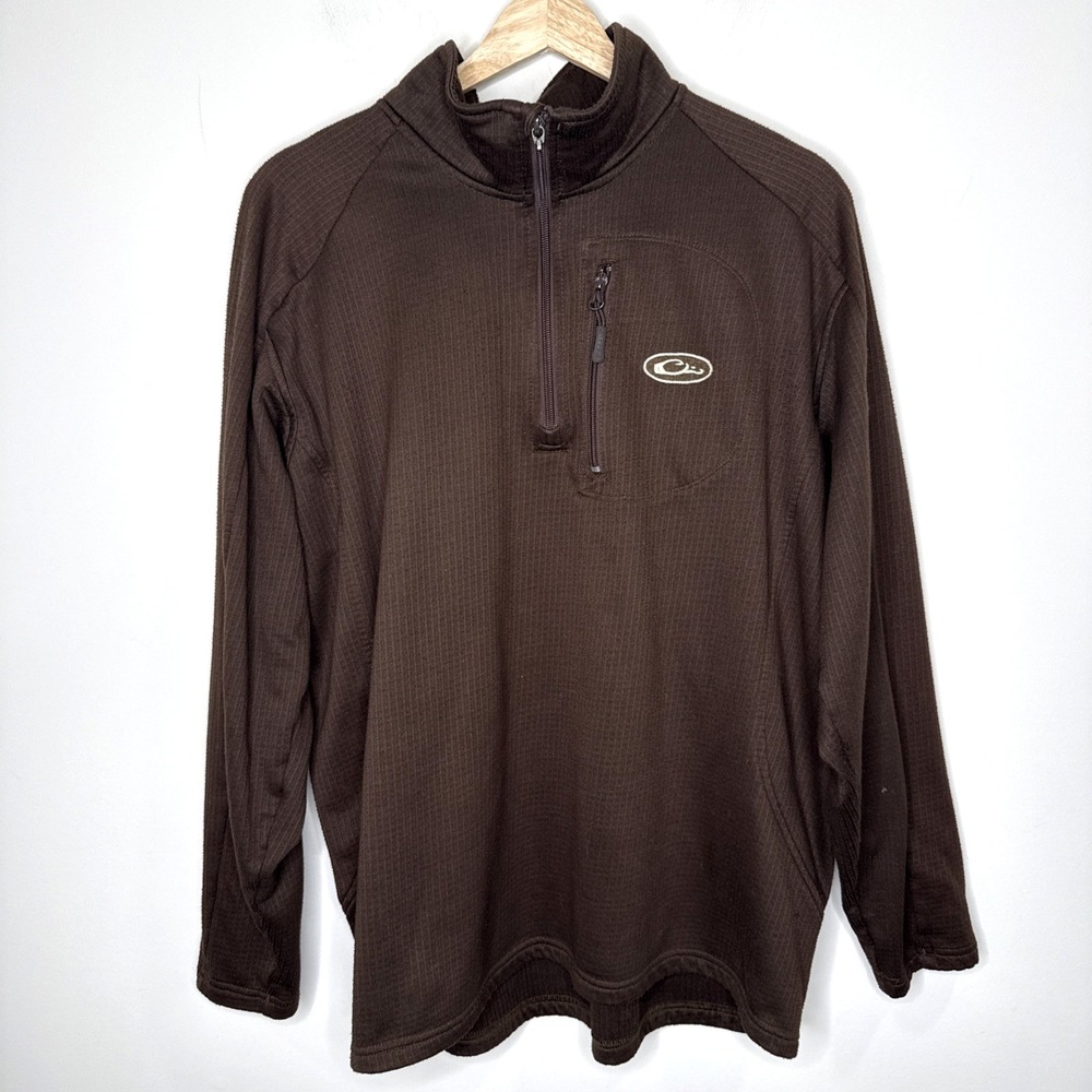 Drake Waterfowl Systems 365 1/4 Zip Jacket Mens L Brown Fleece Pullover Gorpcore